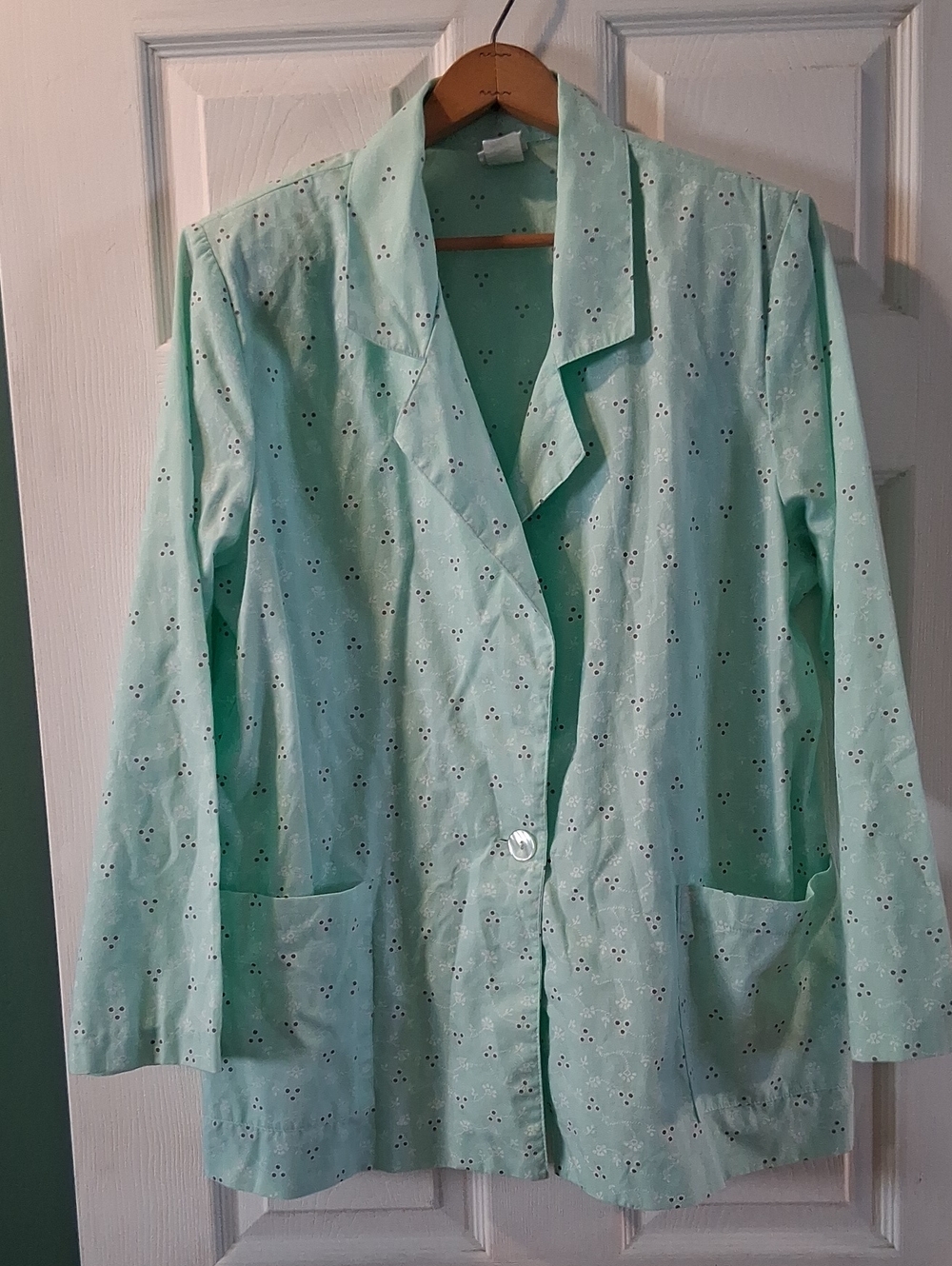 Haband Mint Green Eyelet Cotton Blazer